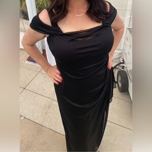 Alex Evenings Shimmer Black Cold Shoulder Dress